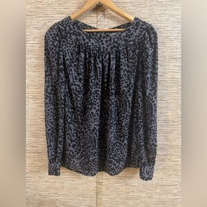 Pippa Anthropologie Blouse Women 2 Gray Printed Sheer Long Sleeve Pleated